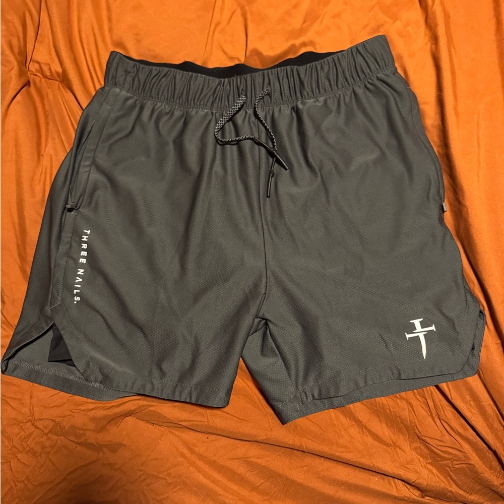 Three Nails Men's Athletic Shorts — Charcoal Gray